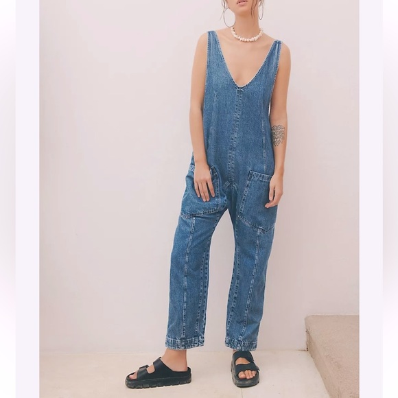 17 Fabulous Acid washed denim deep front v neck overall - Picture 5 of 5
